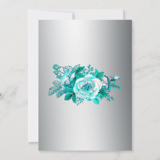 Elegant Silver en Aqua Rozen Weddenschap Hartelijk Bedankkaart (Achterkant)