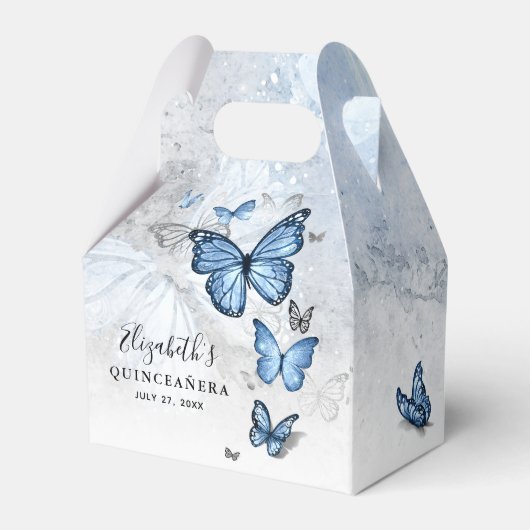 Elegant Silver en Baby Blue Butterfly Sjabloon Bedankdoosjes (Voorkant Zijde)