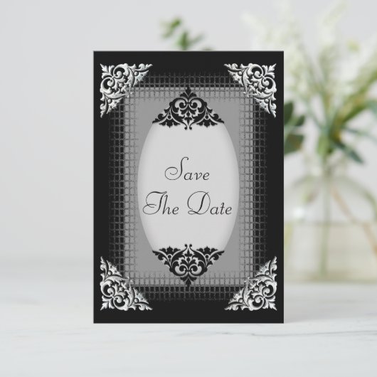 Elegant Silver en Black Save the Date Wedding (Staand voorkant)