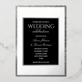 Elegant Silver en Black Wedding Folie Uitnodiging (Voorkant)