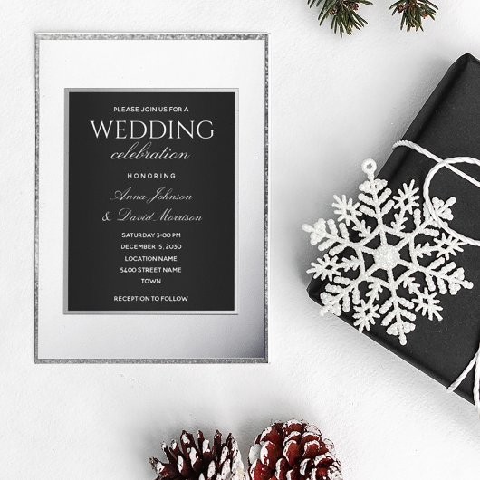 Elegant Silver en Black Wedding Folie Uitnodiging