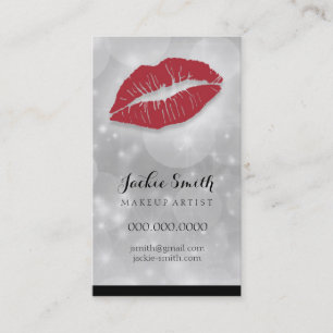 Elegant Silver en glanzend met Red Lips Visitekaartje