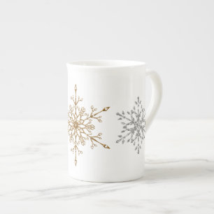 Elegant Silver en Gold Glitter Holiday Snowflakes Porselein Kop