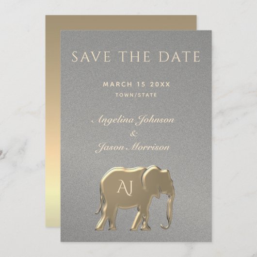 Elegant Silver en Gold Wedding Save The Date (Voorkant / Achterkant)
