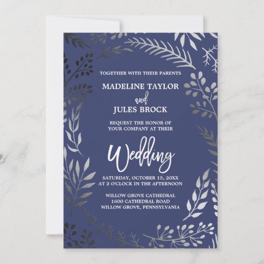 Elegant Silver en Navy | Lafy Lijst Weddenschap Kaart (Voorkant)