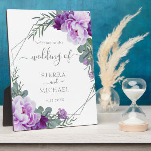 Elegant Silver en Paarse Floral Eucalyptus Wedding Fotoplaat
