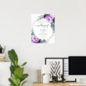Elegant Silver en Paarse Floral Eucalyptus Wedding Poster (Thuiskantoor)