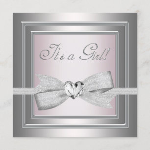 Elegant Silver en Roze Baby Girl Shower Kaart