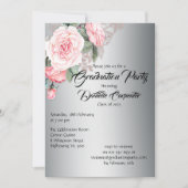 Elegant Silver en Roze Floral Afstuderen Kaart (Voorkant)