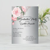 Elegant Silver en Roze Floral Afstuderen Kaart (Staand voorkant)