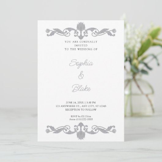 Elegant Silver en White Art Deco Wedding Kaart (Staand voorkant)