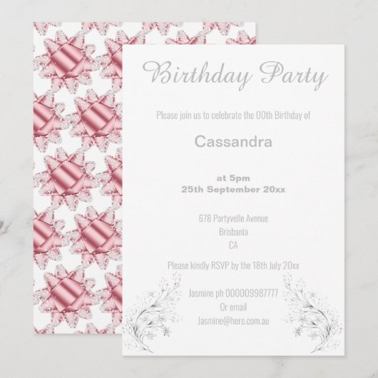 ELEGANT SILVER EN WHITE BOW BIRTHDAY KAART (Voorkant / Achterkant)