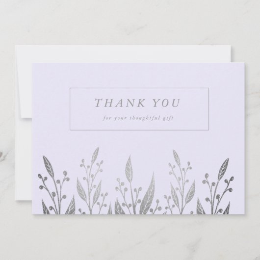 Elegant Silver faux foil greenery Wedding Bedankkaart (Voorkant)