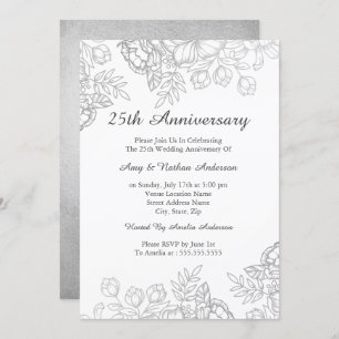 Elegant Silver  Floral 25th Jubileum Kaart