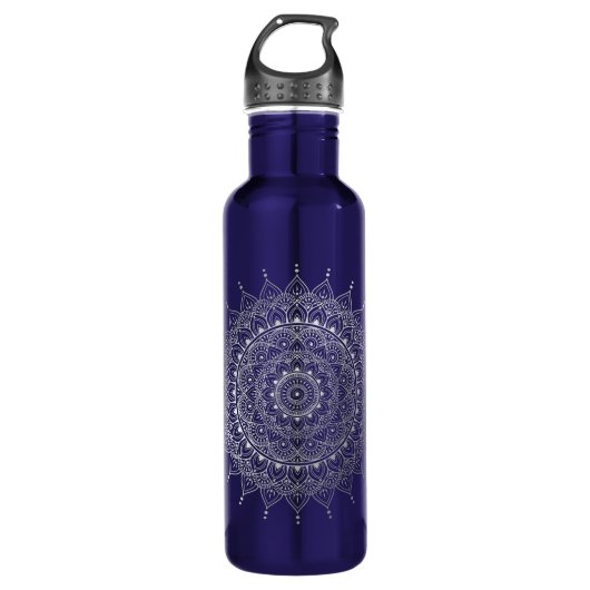 Elegant Silver Floral Henna Mandala Waterfles (Voorkant)