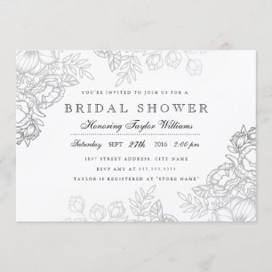 Elegant Silver  Floral Vrijgezellenfeest Invite Kaart