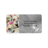 Elegant Silver Floral Waterverf Abstract huwelijk Etiket (Voorkant)