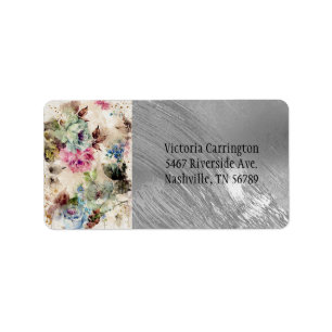 Elegant Silver Floral Waterverf Abstract huwelijk Etiket
