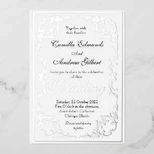 Elegant Silver  FLourish Border Wedding Folie Uitnodiging