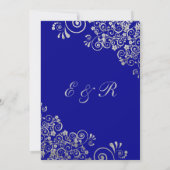 Elegant Silver Flower Swirls Navy Blue Wedding Kaart (Achterkant)