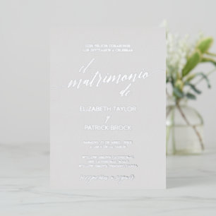Elegant Silver Foil   Grijze Spaanse bruiloft Folie Uitnodiging