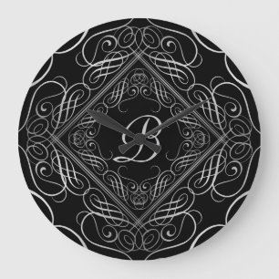 Elegant Silver Foil Kijk Filigree Scrollwork Black Grote Klok