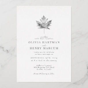 Elegant Silver Foil Maple Leaf Fall Wedding Folie Uitnodiging