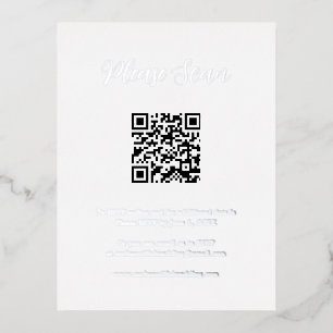 Elegant Silver Foil QR Code Wedding Enclosure Kaar Folie Uitnodiging Briefkaart