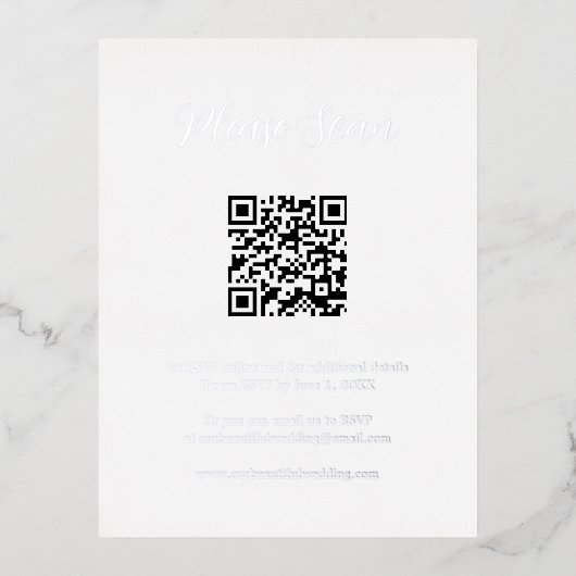 Elegant Silver Foil QR Code Wedding Enclosure Kaar Folie Uitnodiging Briefkaart (Voorkant)
