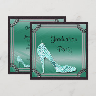 Elegant Silver Framed Blauwgroen Stiletto Afstuder Kaart