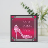 Elegant Silver Framed Pink Stiletto 60th Birthday Kaart (Staand voorkant)