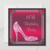 Elegant Silver Framed Pink Stiletto 60th Birthday Kaart (Voorkant)