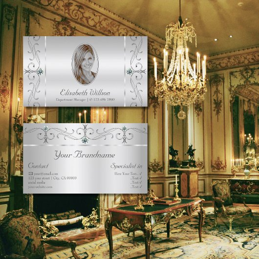 Elegant Silver gekantelde juwelen met foto Visitekaartje