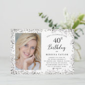 Elegant Silver Glitter 40th Birthday Kaart (Staand voorkant)