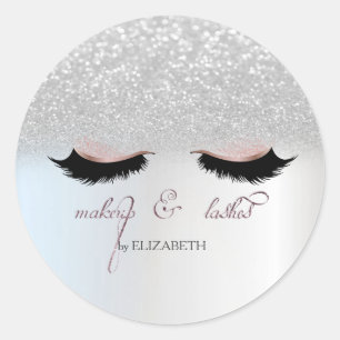 Elegant Silver Glitter Bokeh, Faux Lashes Ronde Sticker