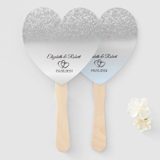 Elegant Silver Glitter Bokeh Handwaaier (Voorkant en achterkant)