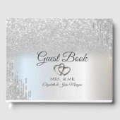 Elegant Silver Glitter Bokeh Hearts Drift Weddensc Gastenboek (Voorkant)