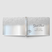 Elegant Silver Glitter Bokeh Hearts Wedding Gastenboek (Volledig)