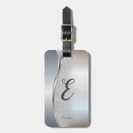 Elegant Silver Glitter Bokeh , Monogram Bagagelabel (Voorkant verticaal)