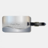 Elegant Silver Glitter Bokeh , Monogram Bagagelabel (Achterkant horizontaal)