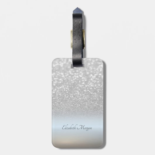 Elegant Silver Glitter Bokeh Ombre Bagagelabel (Achterkant verticaal)