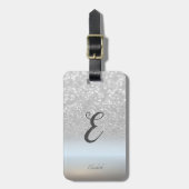 Elegant Silver Glitter Bokeh Ombre Monogram Bagagelabel (Voorkant verticaal)