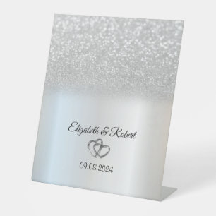 Elegant Silver Glitter Bokeh Reclamebord Met Voetstuk