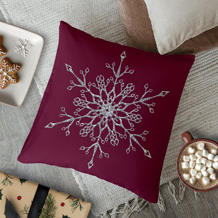Elegant Silver Glitter Burgundy Snowflake Holiday Kussen