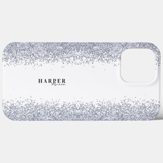 Elegant Silver Glitter Custom Name Case-Mate iPhone Case (Achterkant (horizontaal))