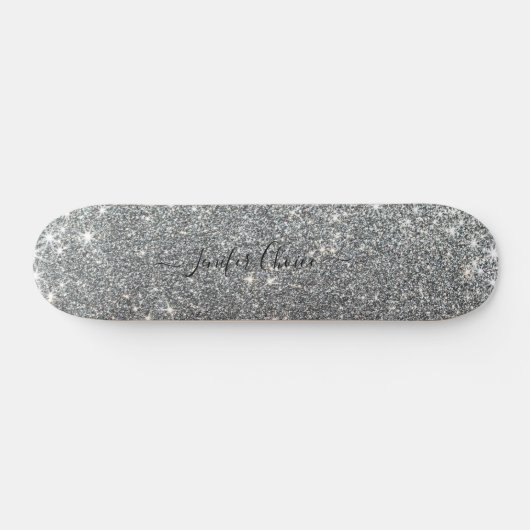 Elegant SILVER Glitter Custom Name Skateboard (Horizontaal)
