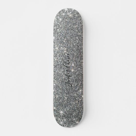 Elegant SILVER Glitter Custom Name Skateboard (Voorkant)
