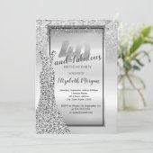 Elegant Silver Glitter Dress 40th Birthday Party Kaart (Staand voorkant)