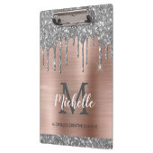 Elegant Silver Glitter Drift Roos Gold Monogramed Klembord (Links)