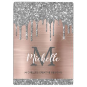 Elegant Silver Glitter Drift Roos Gold Monogramed Klembord (Achterkant)